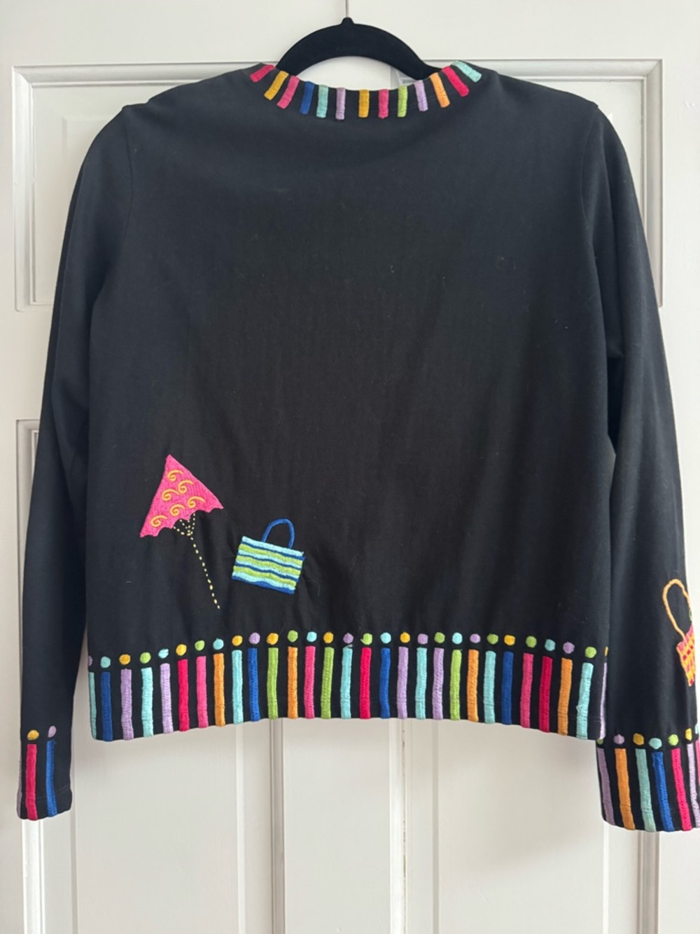 Michael Simon Whimsical Cardigan Embroidered Appliqué Novelty Cotton Cardigan - Picture 8 of 9